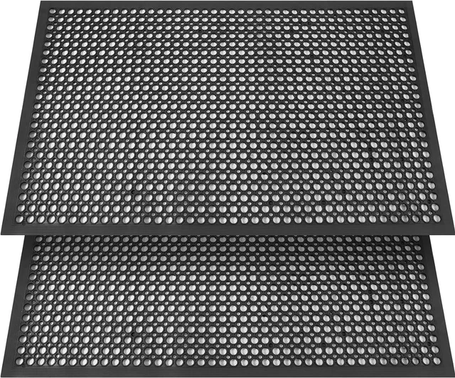 Main image of 2 Pack 36 x 60 Inch Heavy Duty Rubber Drainage Mats, Non Slip Anti Fatigue Waterproof Grease Resistant Floor Mats, Indoor Outdoor Safety Utility Pads for Kitchen Restaurant Bar Garage