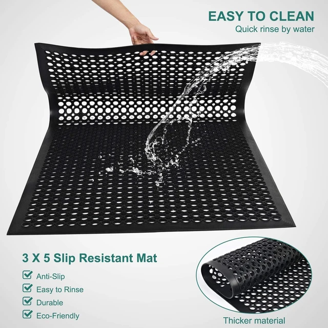 Alt view image 5 of 6 - 2 Pack 36 x 60 Inch Heavy Duty Rubber Drainage Mats, Non Slip Anti Fatigue Waterproof Grease Resistant Floor Mats, Indoor Outdoor Safety Utility Pads for Kitchen Restaurant Bar Garage