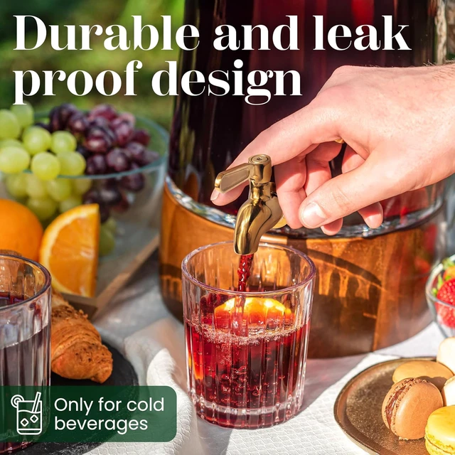 Alt view image 4 of 7 - 1 Gallon Glass Beverage Dispenser with Stainless Steel Spigot and Acacia Wood Stand, Handmade Clear Glass Drink Dispenser, Drip Resistant Water Juice Iced Tea Container for Home Party Gathering