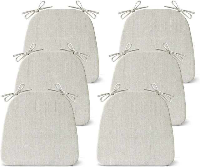 Main image of Set of 6 Dining Chair Cushions, 17 x 16 x 2 Inch D-Shaped Non Slip Kitchen Chair Pads with Ties, Soft Breathable Removable Washable Seat Cushions for Indoor Home Kitchen Dining Chairs, Beige