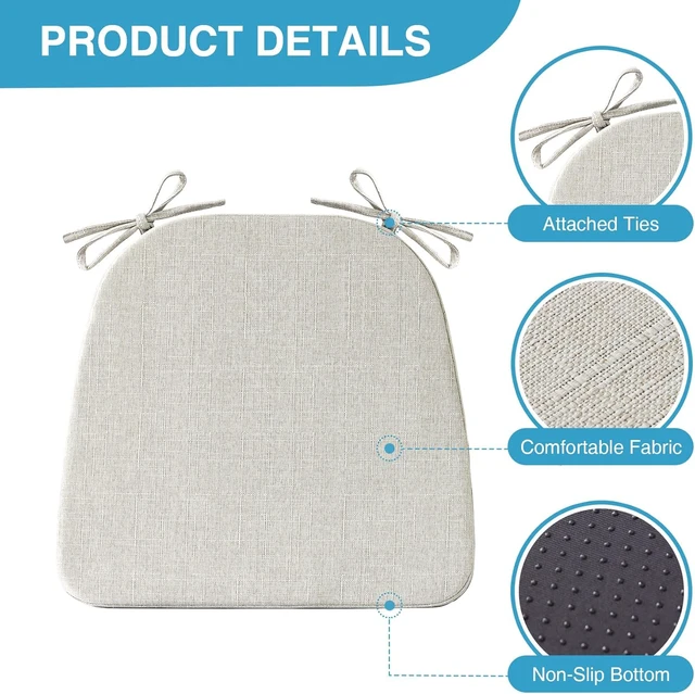 Alt view image 2 of 6 - Set of 6 Dining Chair Cushions, 17 x 16 x 2 Inch D-Shaped Non Slip Kitchen Chair Pads with Ties, Soft Breathable Removable Washable Seat Cushions for Indoor Home Kitchen Dining Chairs, Beige