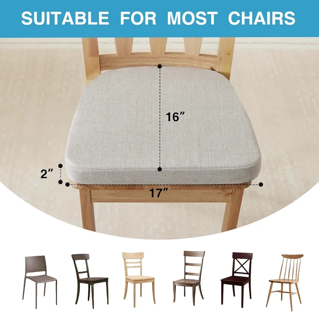 Alt view image 4 of 6 - Set of 6 Dining Chair Cushions, 17 x 16 x 2 Inch D-Shaped Non Slip Kitchen Chair Pads with Ties, Soft Breathable Removable Washable Seat Cushions for Indoor Home Kitchen Dining Chairs, Beige