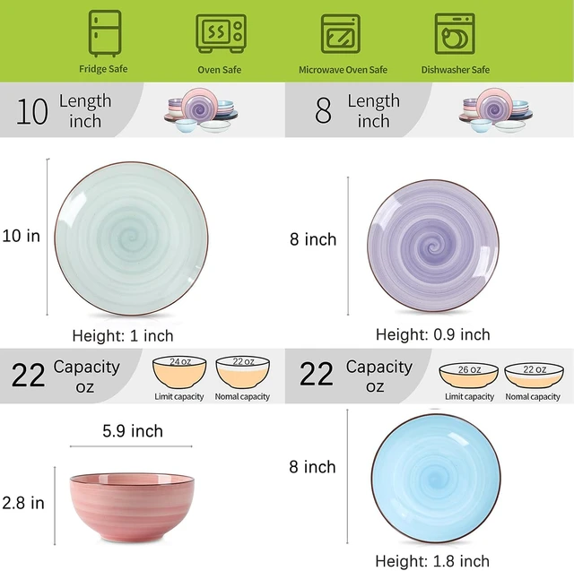 Alt view image 2 of 7 - 16 Piece Gradient Ceramic Dinnerware Set for 4, Black Dot Swirl Tableware, Stackable Microwave Dishwasher Safe Plates and Bowls Set for Kitchen Dining