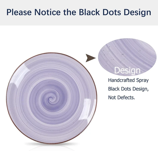 Alt view image 7 of 7 - 16 Piece Gradient Ceramic Dinnerware Set for 4, Black Dot Swirl Tableware, Stackable Microwave Dishwasher Safe Plates and Bowls Set for Kitchen Dining