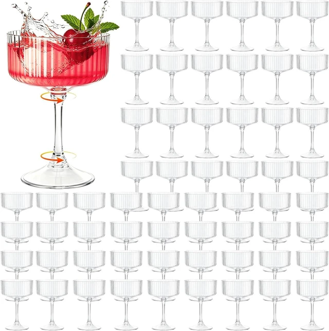 Main image of 100 Pack 10oz Disposable Plastic Martini Glasses, Shatterproof BPA-Free Ribbed Cocktail Glasses, Detachable Stackable Reusable Drink Cups for Party Wedding Banquet Outdoor Entertaining