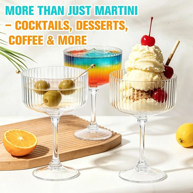 Alt view image 2 of 7 - 100 Pack 10oz Disposable Plastic Martini Glasses, Shatterproof BPA-Free Ribbed Cocktail Glasses, Detachable Stackable Reusable Drink Cups for Party Wedding Banquet Outdoor Entertaining