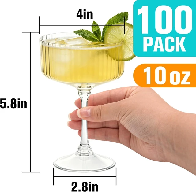 Alt view image 3 of 7 - 100 Pack 10oz Disposable Plastic Martini Glasses, Shatterproof BPA-Free Ribbed Cocktail Glasses, Detachable Stackable Reusable Drink Cups for Party Wedding Banquet Outdoor Entertaining