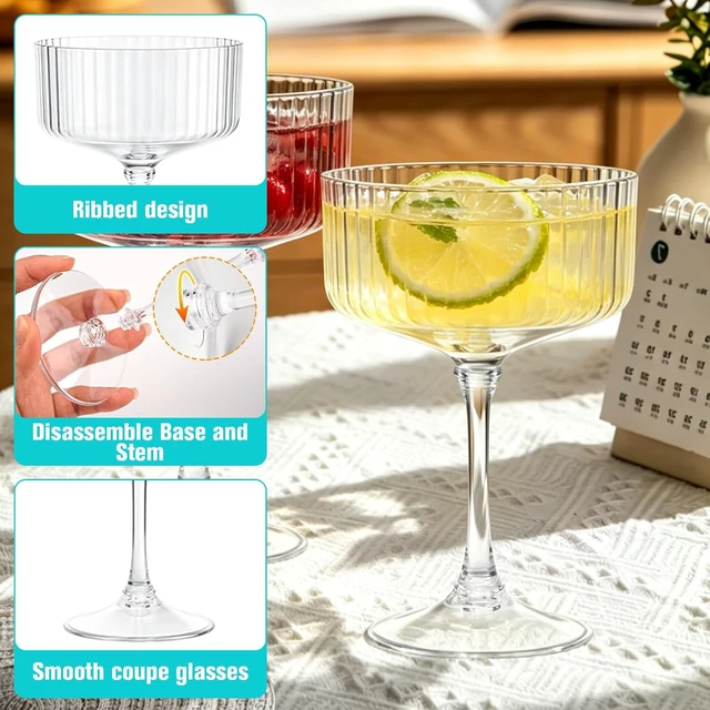 Alt view image 4 of 7 - 100 Pack 10oz Disposable Plastic Martini Glasses, Shatterproof BPA-Free Ribbed Cocktail Glasses, Detachable Stackable Reusable Drink Cups for Party Wedding Banquet Outdoor Entertaining