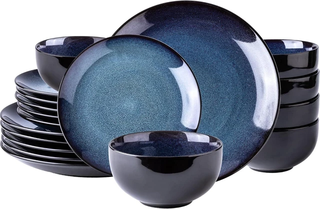 Main image of 18 Piece Reactive Glaze Porcelain Dinnerware Set for 6, Unique Scratch Resistant Plates and Bowls Set, High Temperature Fired Ceramic Tableware, Oven Safe Modern Home Dining Set