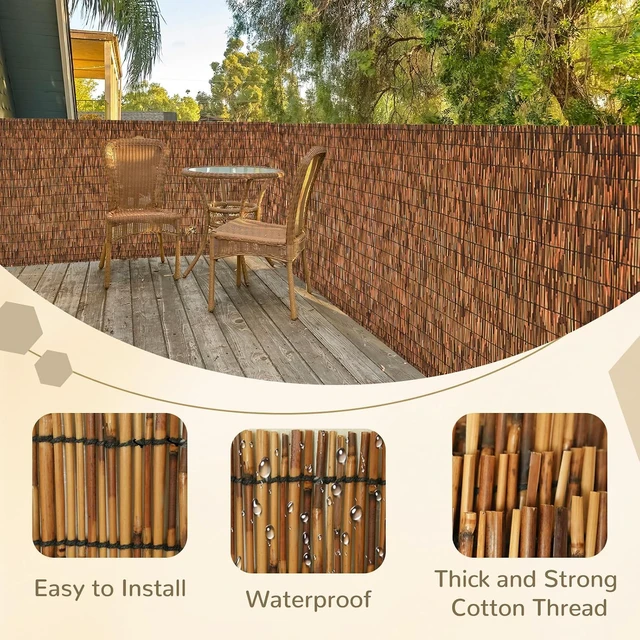 Alt view image 4 of 7 - 6FT x 16.4FT Natural Reed Fencing Roll, Brown Bamboo Privacy Fence Screen, UV Protection Wind Blocking Sun Shade Cover, Heat Insulation Woven Barrier for Patio Balcony Yard Garden Wall Decor