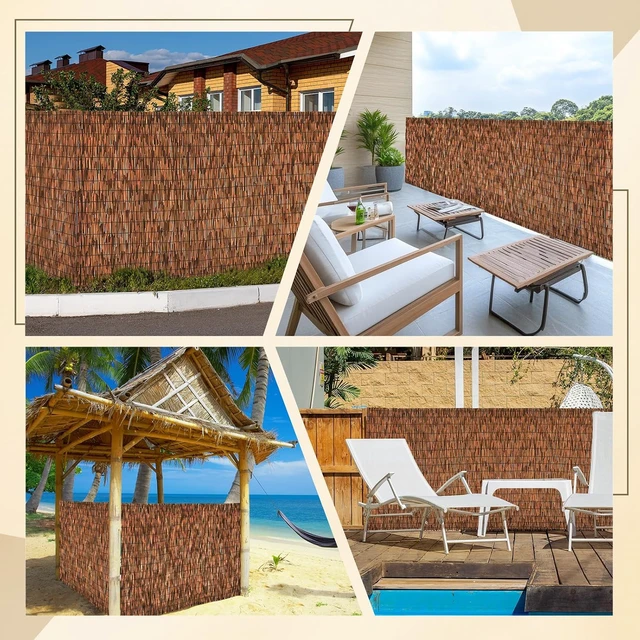 Alt view image 6 of 7 - 6FT x 16.4FT Natural Reed Fencing Roll, Brown Bamboo Privacy Fence Screen, UV Protection Wind Blocking Sun Shade Cover, Heat Insulation Woven Barrier for Patio Balcony Yard Garden Wall Decor