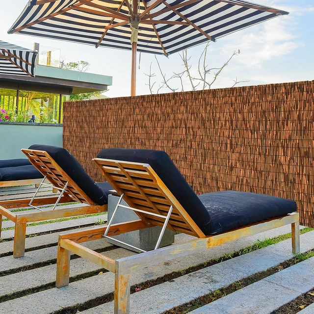 Alt view image 7 of 7 - 6FT x 16.4FT Natural Reed Fencing Roll, Brown Bamboo Privacy Fence Screen, UV Protection Wind Blocking Sun Shade Cover, Heat Insulation Woven Barrier for Patio Balcony Yard Garden Wall Decor