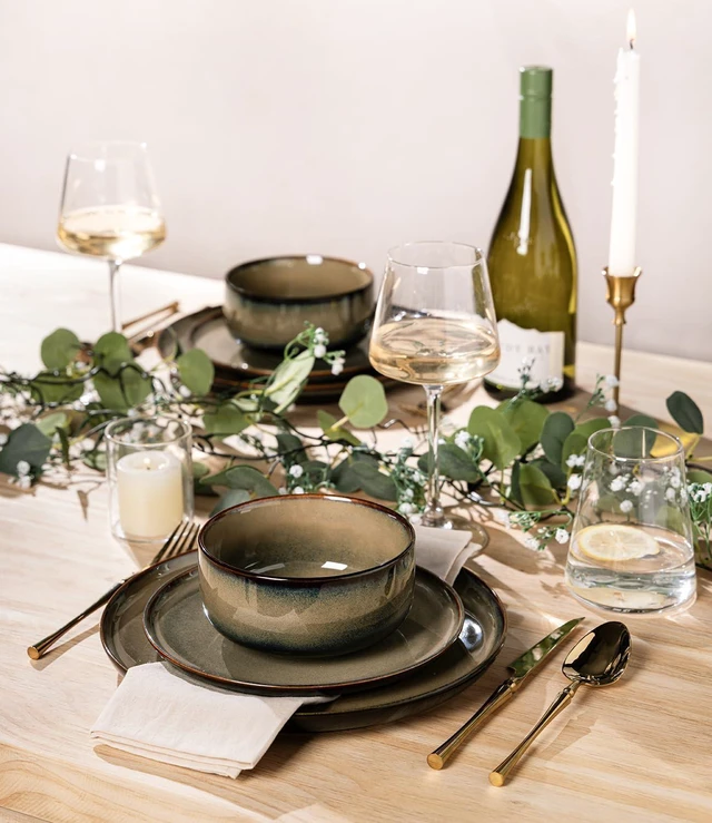 Alt view image 5 of 7 - 18 Piece Ceramic Dinnerware Set for 6, Double Reactive Glaze Plates and Bowls Set, High Temperature Fired Heat Resistant Tableware, Microwave Dishwasher Oven Safe Stackable Kitchen Dining Set