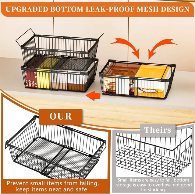 Alt view image 2 of 7 - 6 Pack Expandable Freezer Organizer Bins, Stackable Reinforced Metal Storage Baskets with Leak-Proof Mesh Bottom, Adjustable Storage Bins for 10-20 Cu.Ft Freezer Cabinet Bathroom