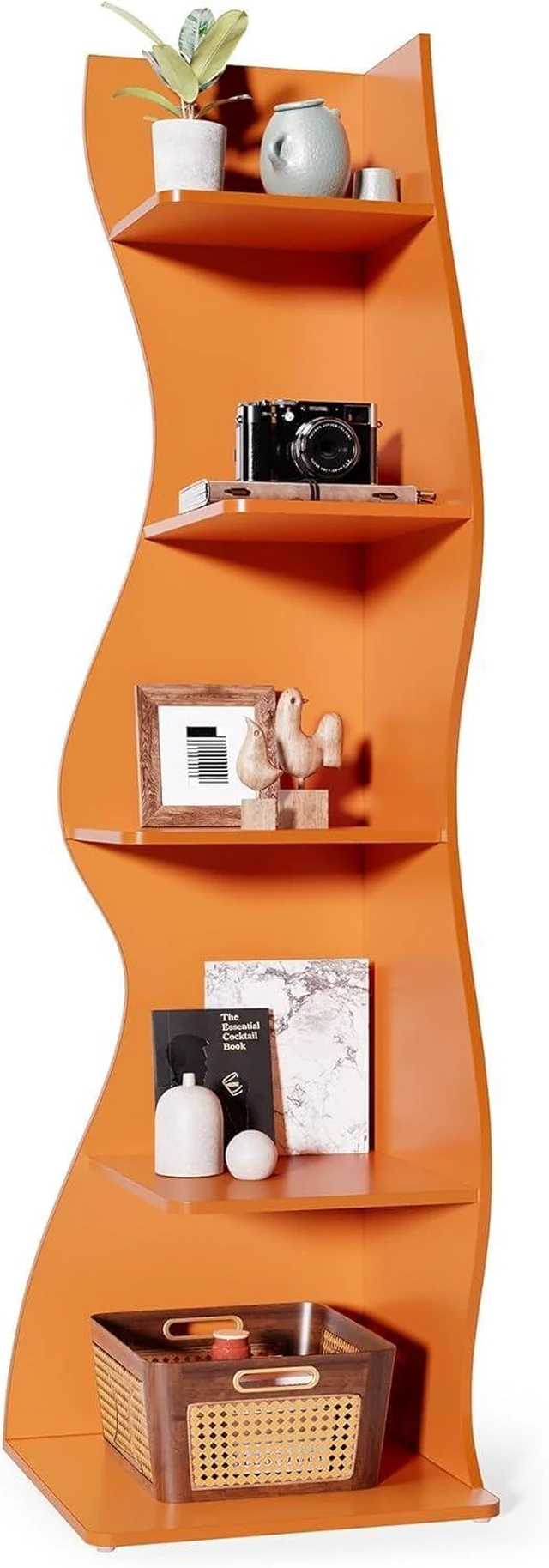 Main image of 5-Tier Small Corner Wall Bookshelf, Adjustable Shelves Modern Storage Rack, Space-Saving Bookcase for Living Room Bedroom Small Spaces