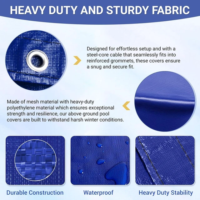 Alt view image 4 of 6 - 21 FT Round Winter Pool Cover for Above Ground Pools, Ultra Thick UV & Cold Resistant (Down to -10°F), Durable Above-Ground Pool Cover with Steel-Core Cable