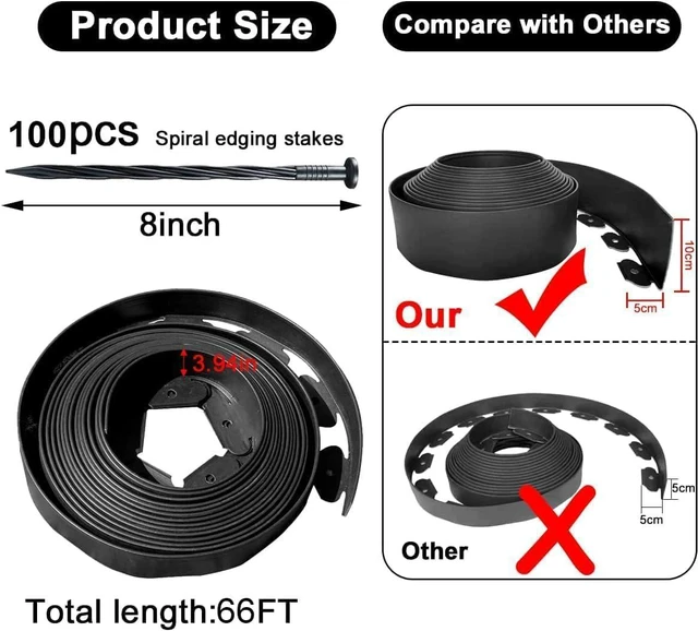 Alt view image 2 of 7 - 66FT Flexible Plastic Landscape Edging 4 Inch Tall No Dig Garden Border with 100Pcs Spiral Stakes Bendable Weather Resistant Lawn Edge for Flower Beds Trees Yard Outdoor Landscaping