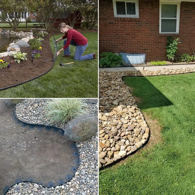 Alt view image 5 of 7 - 66FT Flexible Plastic Landscape Edging 4 Inch Tall No Dig Garden Border with 100Pcs Spiral Stakes Bendable Weather Resistant Lawn Edge for Flower Beds Trees Yard Outdoor Landscaping