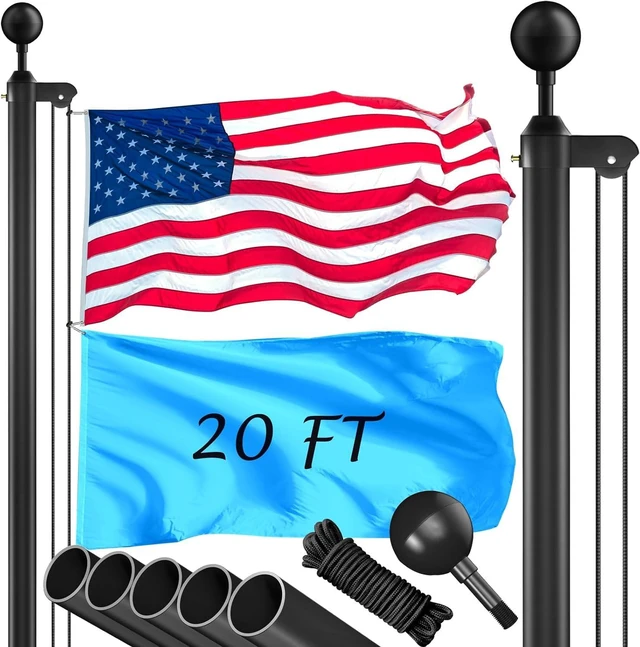 Main image of 20FT Heavy Duty Flag Pole Kit, 1.8mm Extra Thick Metal Flagpole with 90MPH Wind Resistance, 3x5 Polyester Flag, Black In Ground Flag Pole for Residential Outdoor Yard
