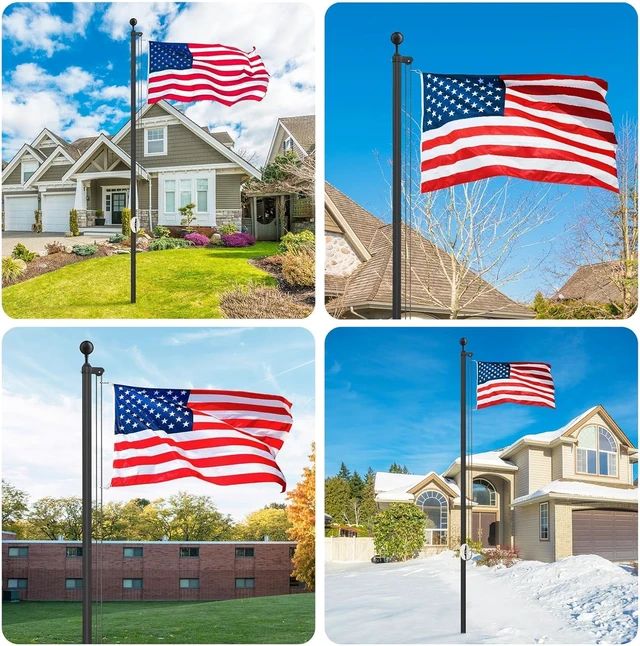 Alt view image 2 of 7 - 20FT Heavy Duty Flag Pole Kit, 1.8mm Extra Thick Metal Flagpole with 90MPH Wind Resistance, 3x5 Polyester Flag, Black In Ground Flag Pole for Residential Outdoor Yard