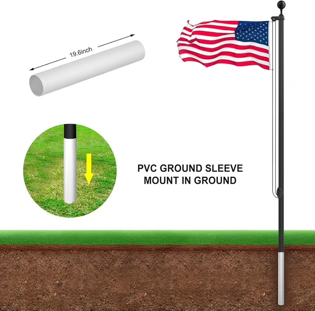 Alt view image 4 of 7 - 20FT Heavy Duty Flag Pole Kit, 1.8mm Extra Thick Metal Flagpole with 90MPH Wind Resistance, 3x5 Polyester Flag, Black In Ground Flag Pole for Residential Outdoor Yard