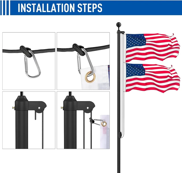 Alt view image 5 of 7 - 20FT Heavy Duty Flag Pole Kit, 1.8mm Extra Thick Metal Flagpole with 90MPH Wind Resistance, 3x5 Polyester Flag, Black In Ground Flag Pole for Residential Outdoor Yard