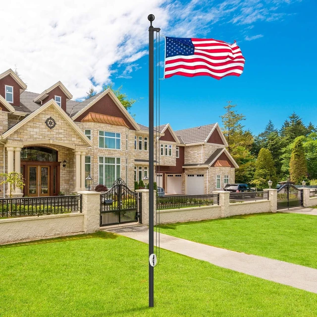 Alt view image 6 of 7 - 20FT Heavy Duty Flag Pole Kit, 1.8mm Extra Thick Metal Flagpole with 90MPH Wind Resistance, 3x5 Polyester Flag, Black In Ground Flag Pole for Residential Outdoor Yard