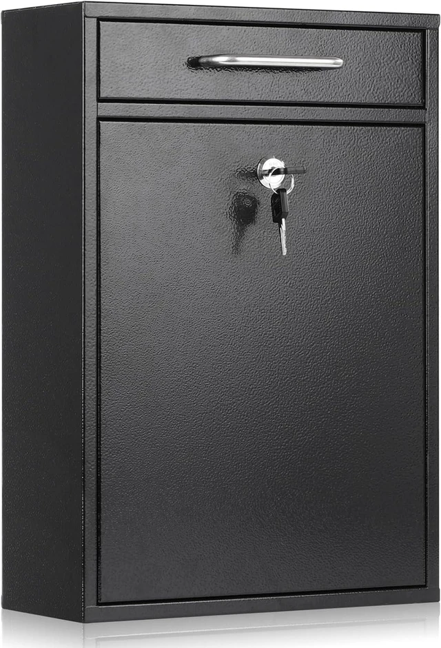 Main image of XL Large Wall Mount Metal Locking Mailbox with Key Lock, Secure Hanging Post Box, Heavy Duty Key Drop Storage Box for Letters Newspapers, Indoor and Covered Outdoor Use