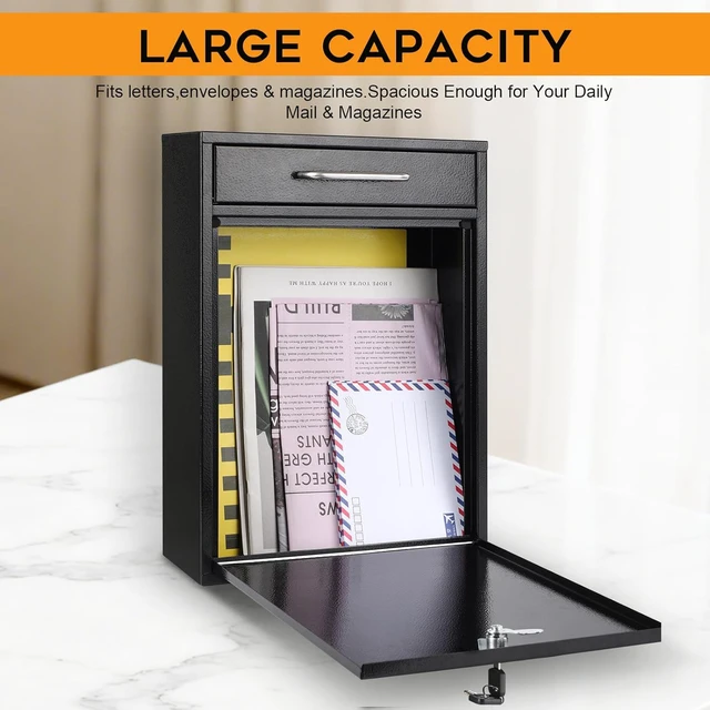 Alt view image 4 of 7 - XL Large Wall Mount Metal Locking Mailbox with Key Lock, Secure Hanging Post Box, Heavy Duty Key Drop Storage Box for Letters Newspapers, Indoor and Covered Outdoor Use