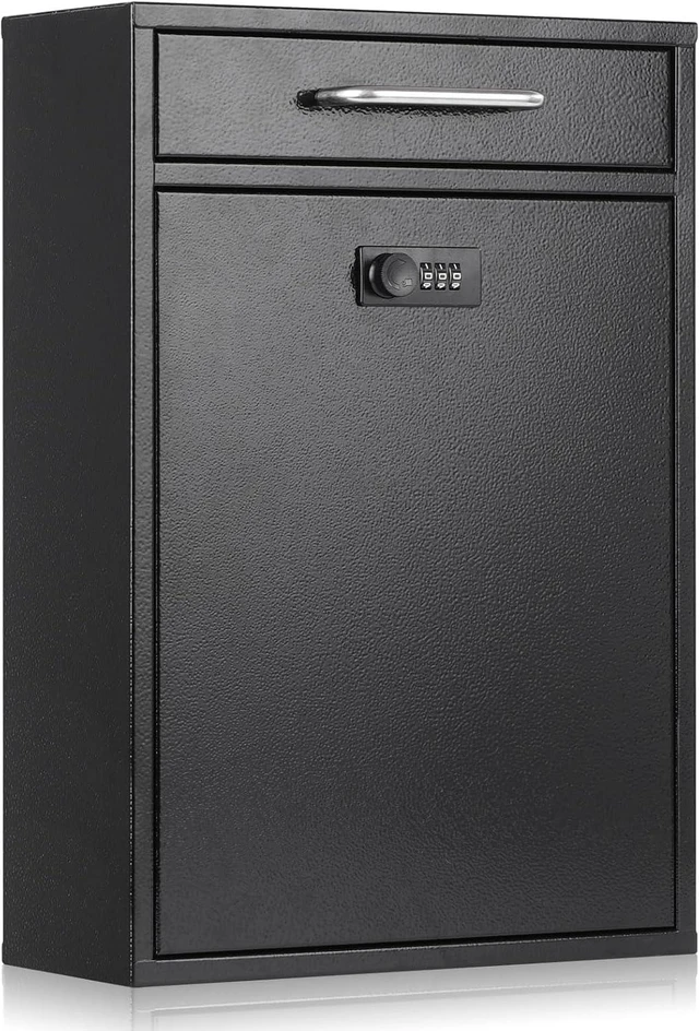 Main image of XL Large Wall Mount Mailbox with Resettable 3-Digit Combination Lock, Heavy Duty Metal Secure Locking Post Box, Outdoor Hanging Security Mail Drop Box for Letters Newspapers Small Parcels, Black