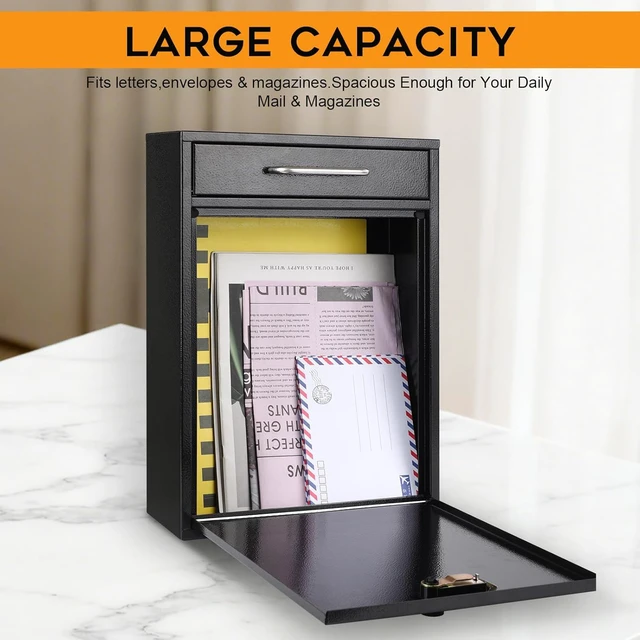 Alt view image 4 of 7 - XL Large Wall Mount Mailbox with Resettable 3-Digit Combination Lock, Heavy Duty Metal Secure Locking Post Box, Outdoor Hanging Security Mail Drop Box for Letters Newspapers Small Parcels, Black