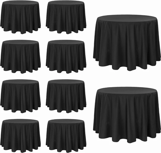 Main image of 10 Pack 120 Inch Black Round Tablecloth, Wrinkle and Stain Resistant Washable Polyester Table Cover, Durable Reusable Table Protector for Dining Wedding Birthday Banquet Buffet Restaurant Party