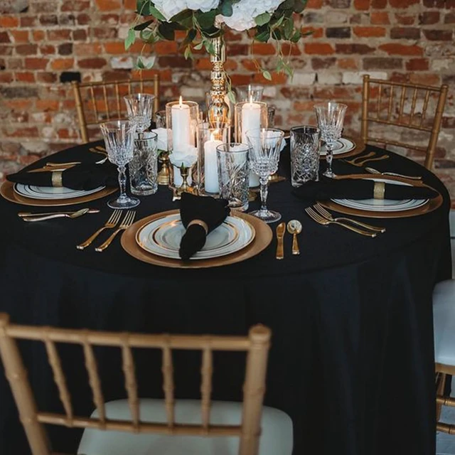 Alt view image 2 of 7 - 10 Pack 120 Inch Black Round Tablecloth, Wrinkle and Stain Resistant Washable Polyester Table Cover, Durable Reusable Table Protector for Dining Wedding Birthday Banquet Buffet Restaurant Party