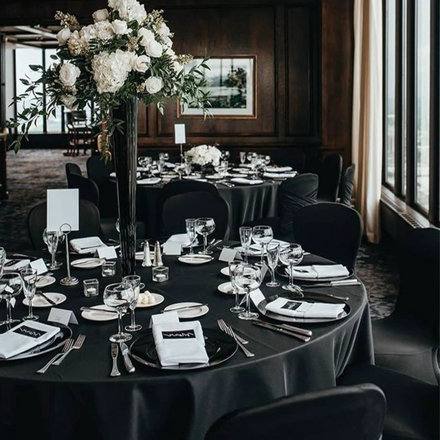 Alt view image 5 of 7 - 10 Pack 120 Inch Black Round Tablecloth, Wrinkle and Stain Resistant Washable Polyester Table Cover, Durable Reusable Table Protector for Dining Wedding Birthday Banquet Buffet Restaurant Party