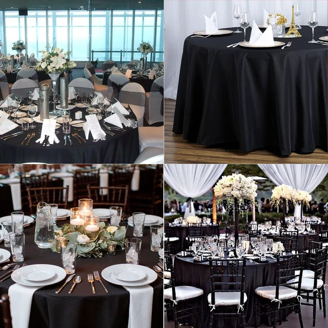 Alt view image 6 of 7 - 10 Pack 120 Inch Black Round Tablecloth, Wrinkle and Stain Resistant Washable Polyester Table Cover, Durable Reusable Table Protector for Dining Wedding Birthday Banquet Buffet Restaurant Party
