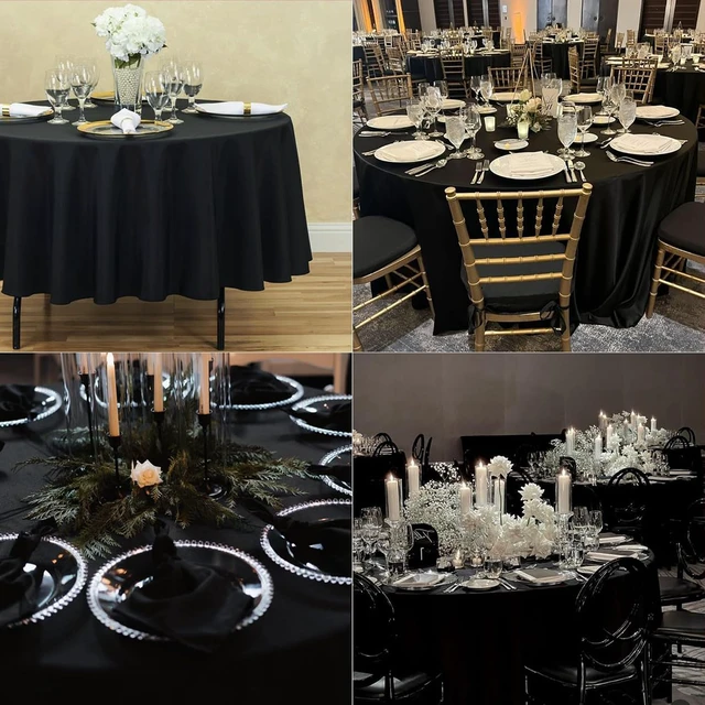 Alt view image 7 of 7 - 10 Pack 120 Inch Black Round Tablecloth, Wrinkle and Stain Resistant Washable Polyester Table Cover, Durable Reusable Table Protector for Dining Wedding Birthday Banquet Buffet Restaurant Party
