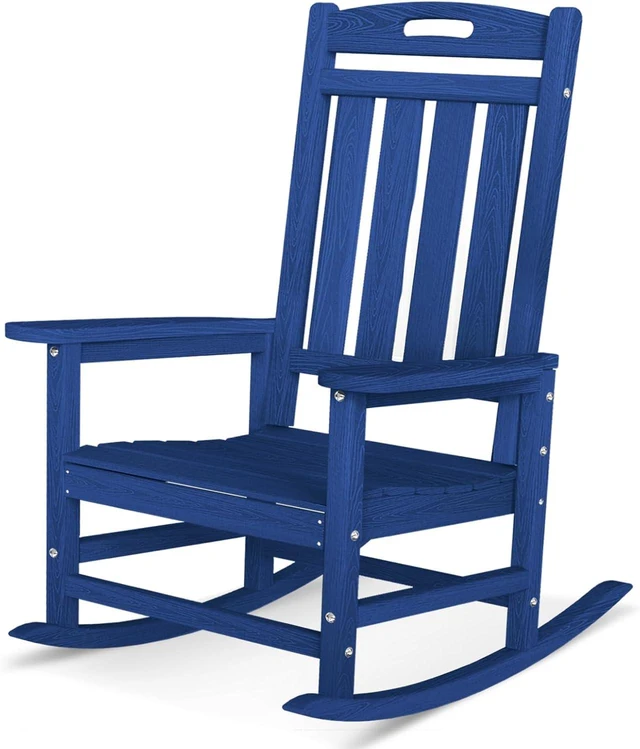 Main image of Oversized HDPE Wood Grain Rocking Chair, All Weather High Back Patio Rocker, Heavy Duty 380LBS Low Maintenance Outdoor Porch Chair with Stainless Steel Hardware for Deck Fire Pit Lawn Navy