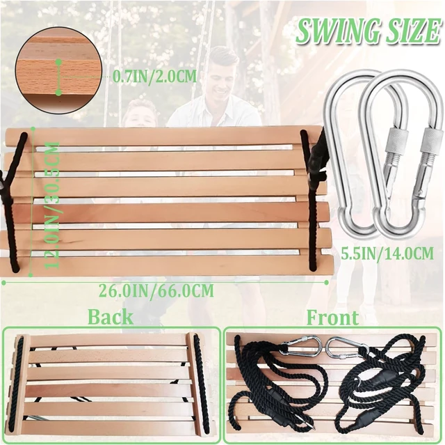 Alt view image 2 of 7 - 26 x 12 Inch Curved Beech Wood Tree Swing, Adjustable Polypropylene Rope Hanging Swing with 500 Lbs Load Capacity, Heavy Duty Indoor Covered Outdoor Porch Patio Swing Seat for Adults