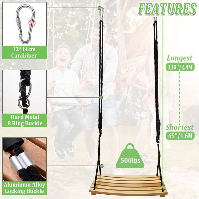 Alt view image 3 of 7 - 26 x 12 Inch Curved Beech Wood Tree Swing, Adjustable Polypropylene Rope Hanging Swing with 500 Lbs Load Capacity, Heavy Duty Indoor Covered Outdoor Porch Patio Swing Seat for Adults