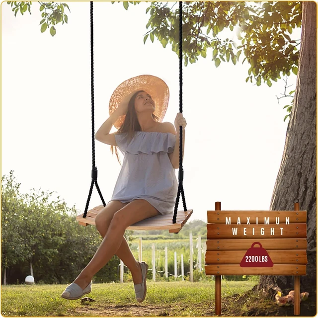 Alt view image 5 of 7 - 26 x 12 Inch Curved Beech Wood Tree Swing, Adjustable Polypropylene Rope Hanging Swing with 500 Lbs Load Capacity, Heavy Duty Indoor Covered Outdoor Porch Patio Swing Seat for Adults