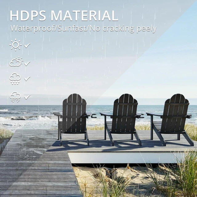 Alt view image 5 of 7 - HDPS Poly Lumber Adirondack Chair with Builtin Cup Holder, AllWeather LowMaintenance Outdoor Patio Chair, 350 Lbs Weight Capacity for Deck Poolside Backyard, Black