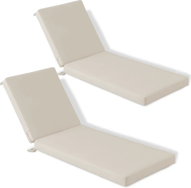 Main image of 2 Pack 72x22.5 Inch Outdoor Chaise Lounge Cushions, 3.5" Thick High Density Foam Waterproof Fade Resistant Oxford Cushion with Non Slip Ties Washable Cover for Patio Pool Backyard Beige