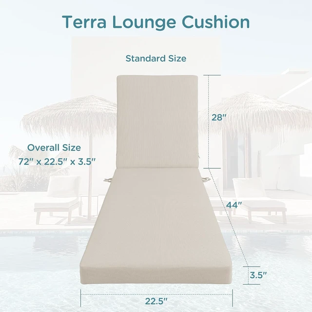 Alt view image 2 of 7 - 2 Pack 72x22.5 Inch Outdoor Chaise Lounge Cushions, 3.5" Thick High Density Foam Waterproof Fade Resistant Oxford Cushion with Non Slip Ties Washable Cover for Patio Pool Backyard Beige