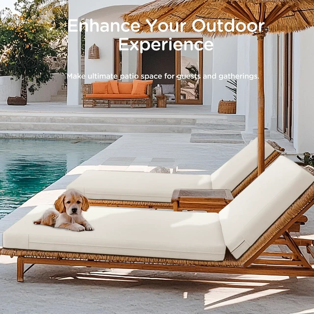 Alt view image 6 of 7 - 2 Pack 72x22.5 Inch Outdoor Chaise Lounge Cushions, 3.5" Thick High Density Foam Waterproof Fade Resistant Oxford Cushion with Non Slip Ties Washable Cover for Patio Pool Backyard Beige