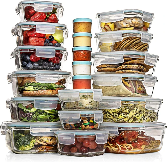 Main image of 35-Piece Borosilicate Glass Food Storage Set, Airtight Leak Proof Meal Prep Containers with BPA-Free Lids, Oven Freezer Dishwasher Safe, Multi-Size Boxes with Bonus Condiment Cups for Kitchen Storage