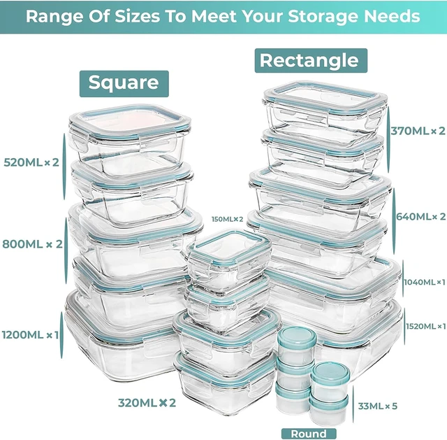 Alt view image 2 of 7 - 35-Piece Borosilicate Glass Food Storage Set, Airtight Leak Proof Meal Prep Containers with BPA-Free Lids, Oven Freezer Dishwasher Safe, Multi-Size Boxes with Bonus Condiment Cups for Kitchen Storage