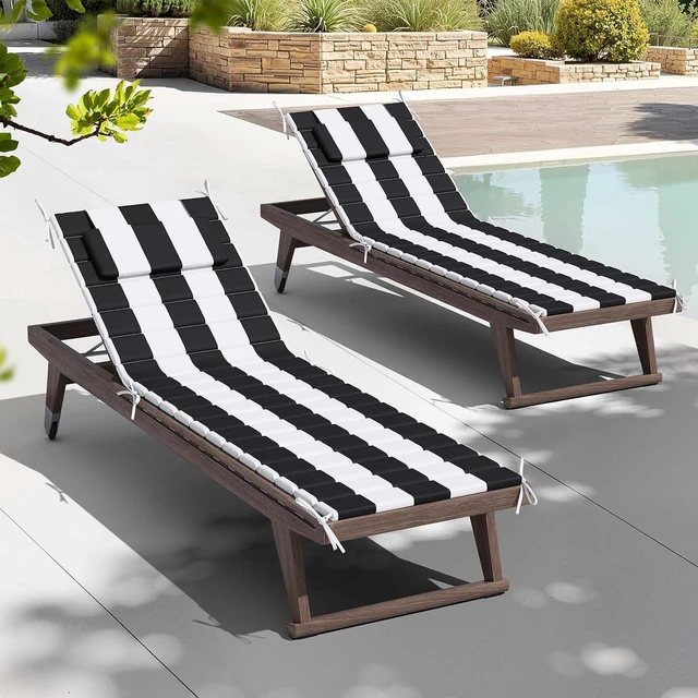 Main image of 2 Pack 80x26 Inch Foldable Outdoor Chaise Lounge Cushion Black Stripe Water Resistant UV Protected Breathable Fabric Memory Foam Cushion with Adjustable Hidden Headrest for Patio Pool Furniture