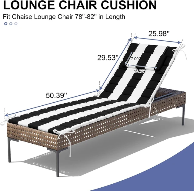 Alt view image 2 of 7 - 2 Pack 80x26 Inch Foldable Outdoor Chaise Lounge Cushion Black Stripe Water Resistant UV Protected Breathable Fabric Memory Foam Cushion with Adjustable Hidden Headrest for Patio Pool Furniture
