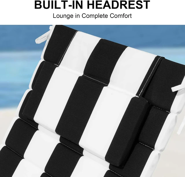 Alt view image 3 of 7 - 2 Pack 80x26 Inch Foldable Outdoor Chaise Lounge Cushion Black Stripe Water Resistant UV Protected Breathable Fabric Memory Foam Cushion with Adjustable Hidden Headrest for Patio Pool Furniture