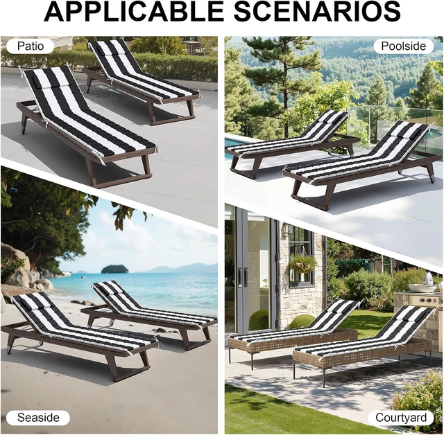 Alt view image 6 of 7 - 2 Pack 80x26 Inch Foldable Outdoor Chaise Lounge Cushion Black Stripe Water Resistant UV Protected Breathable Fabric Memory Foam Cushion with Adjustable Hidden Headrest for Patio Pool Furniture